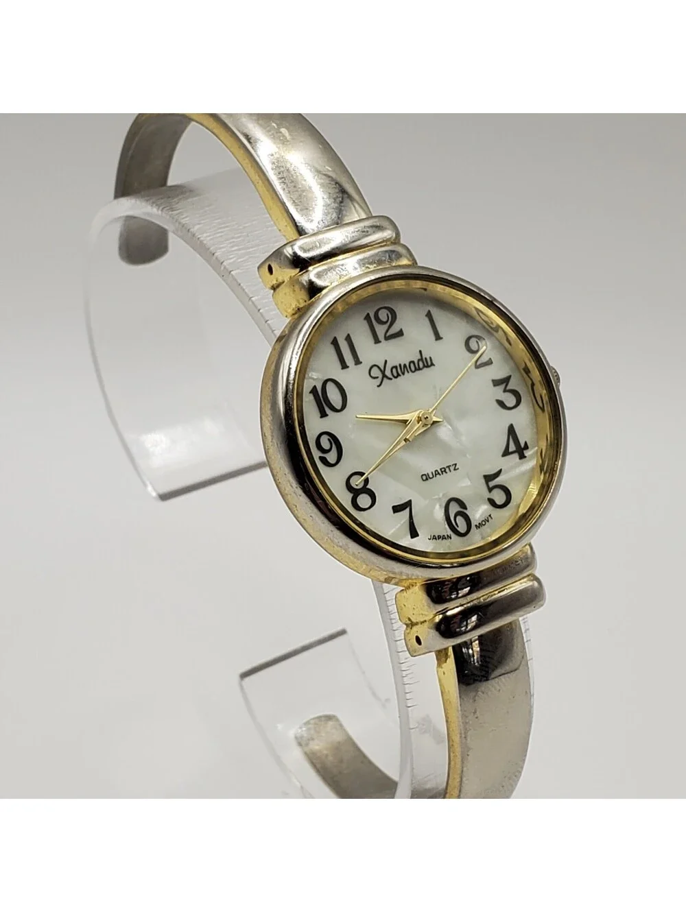 Xanadu Cuff Band Two-Tone Womens Watch  30mm White Round Dial New Battery